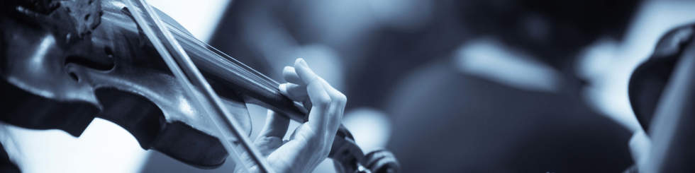 Person playing the violin. Picture is in blue and white tones.