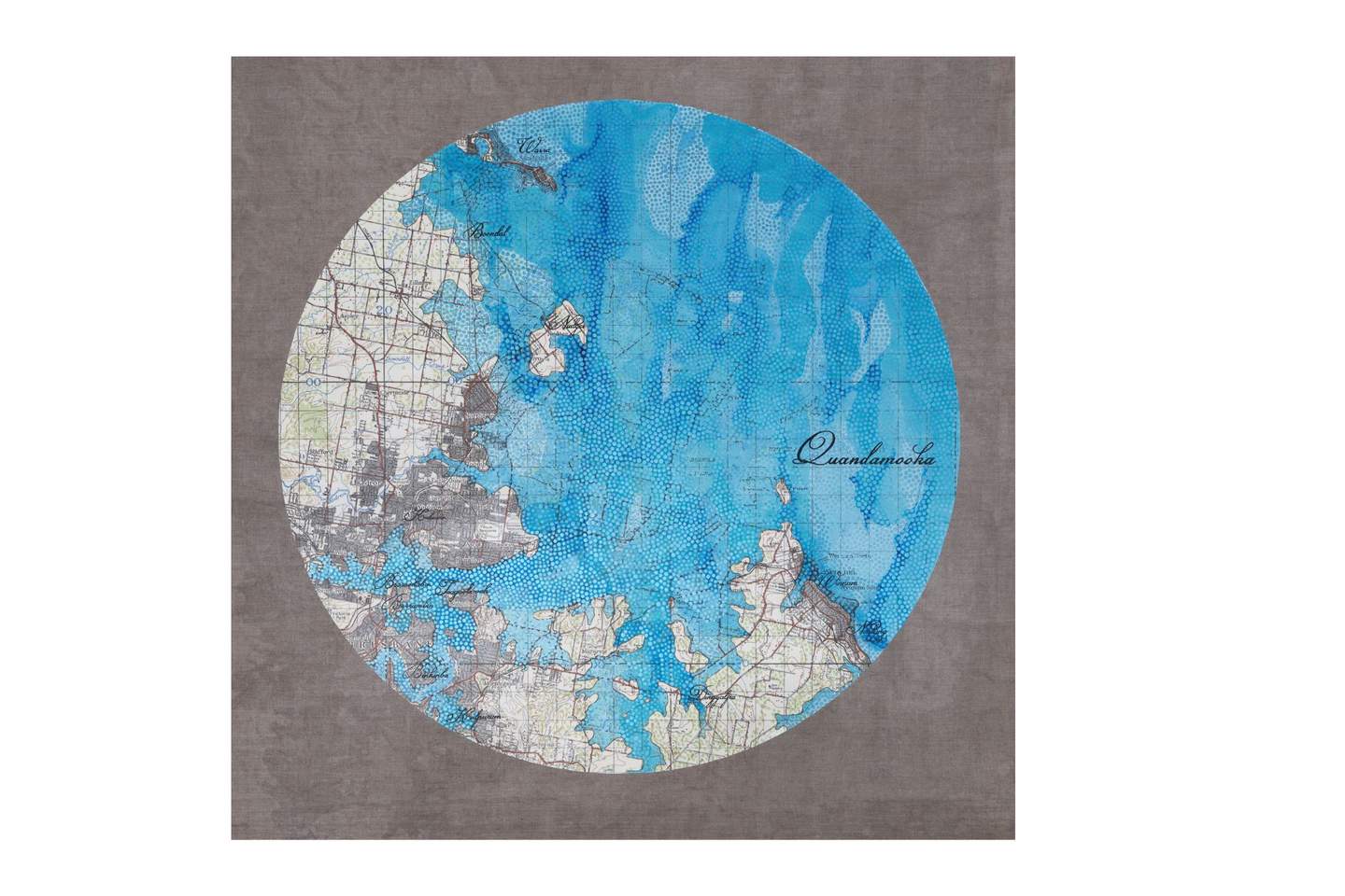 map depicting coastal and inland regions of a geographic area on a blue-gray canvas,