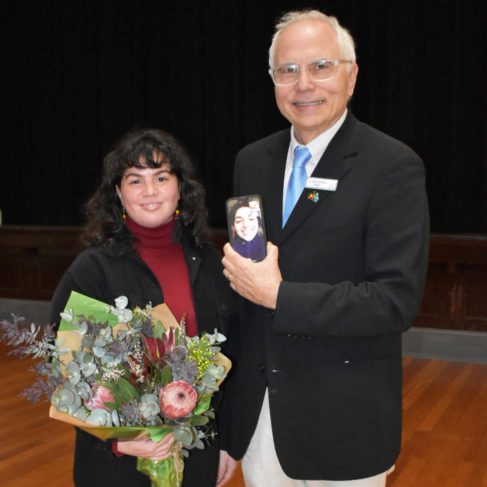 Mayor with winners from Ellen Jose Art Award for young women