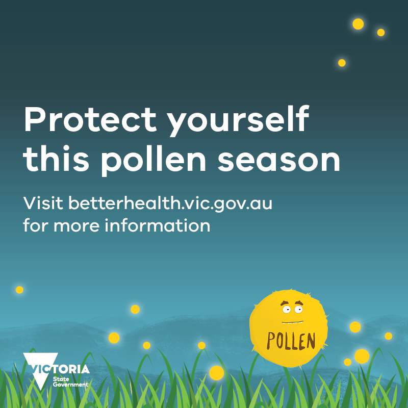 Protect yourself this pollen season. Visit betterhealth.vic.gov.au for more information