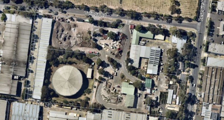 Aerial image of the Waste Centre showing large rectangular and circular buildings