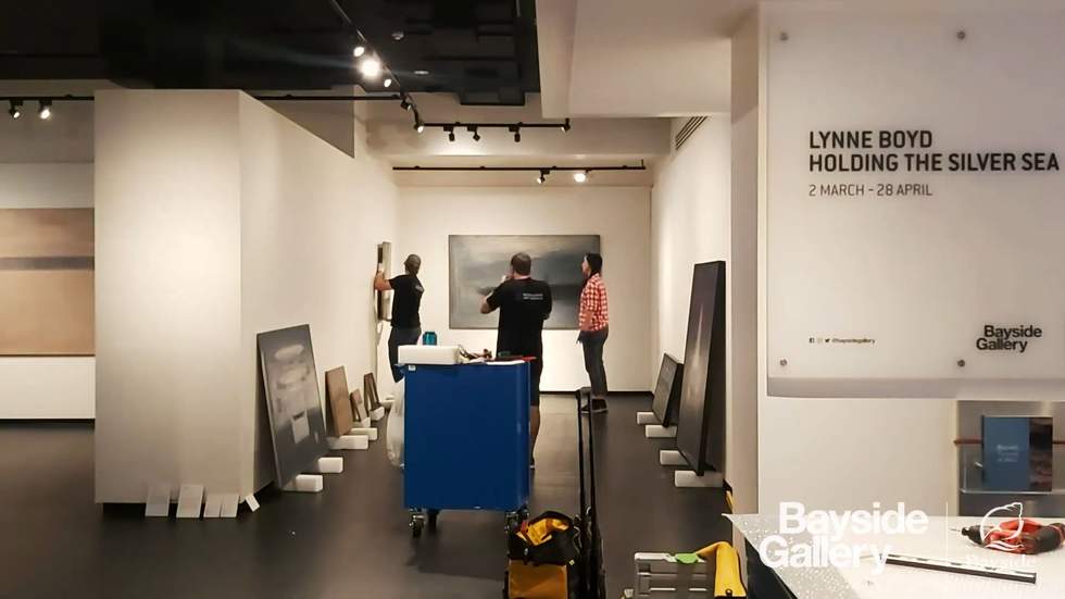 Installation view of galley being set up.
